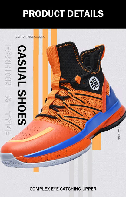 Dragon Ball Style Orange Mens Basketball Shoes Size 39-44 Air Cushioning Sport Sneakers Mesh Breathable Training Shoes