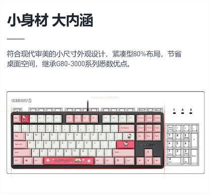 Hello Kitty:87/108 Keys  Mechanical Keyboard Anime Rgb Kawaii Customized For Home Office Laptop Computer For Pc Gamer