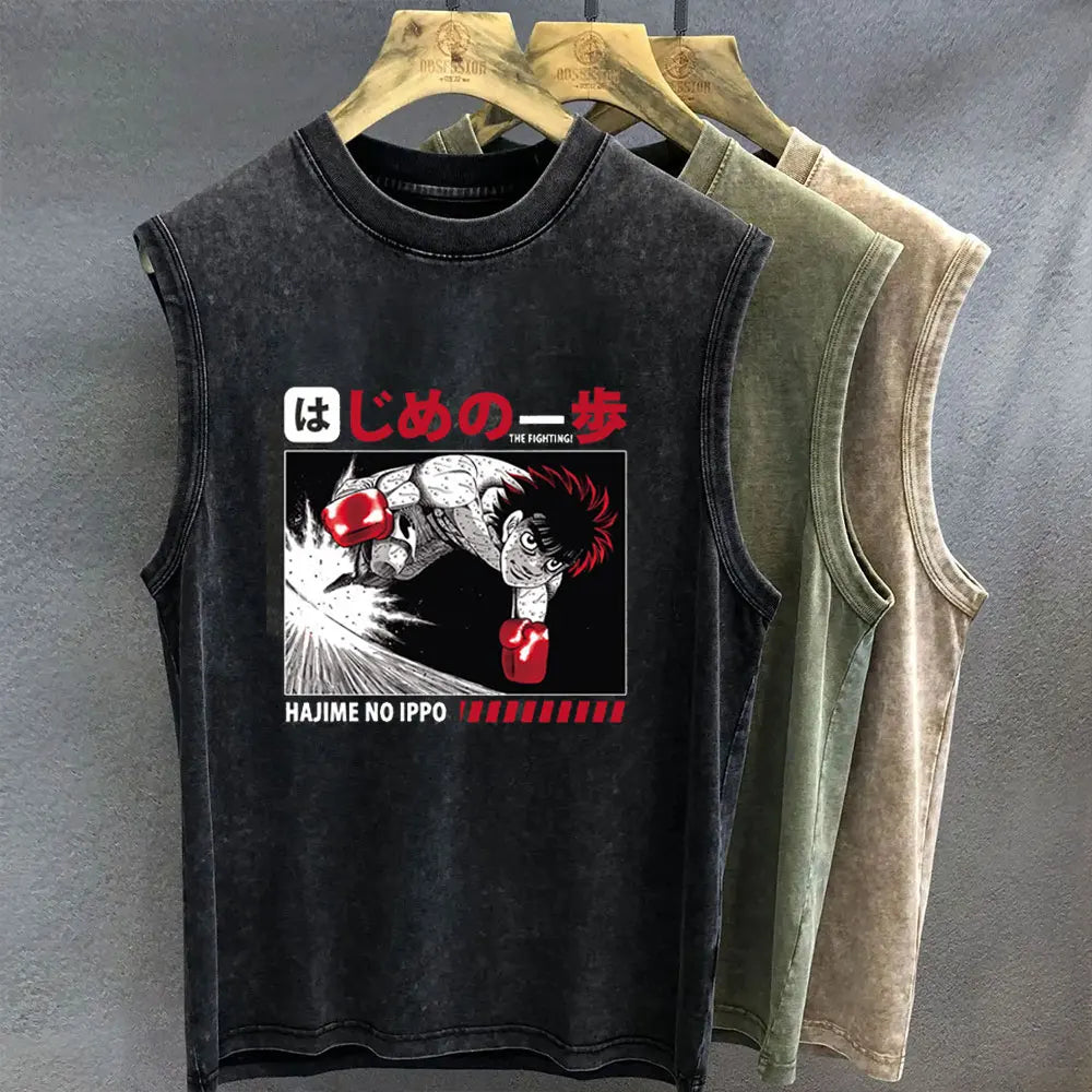 Hajime No Ippo: Men's Tank Top Anime Graphic T-shirt Print Oversized Gym Clothing Vintage Wash Sleeveless Vest Womens Y2k Clothes