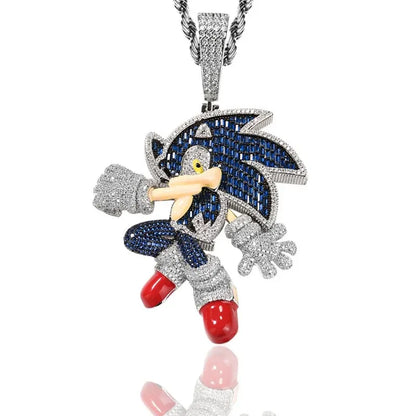 Sonic The Hedgehog: Stone Blue Cubic Zirconia Solid Back Necklace Pendant Necklace Fashion Charm Jewelry