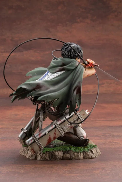 Attack On Titan: Kotobukiya  Levi Ackerman Anime Figure Battle Damaged Bloody Battle Kneeling Pose Collectible Statue Anime Model