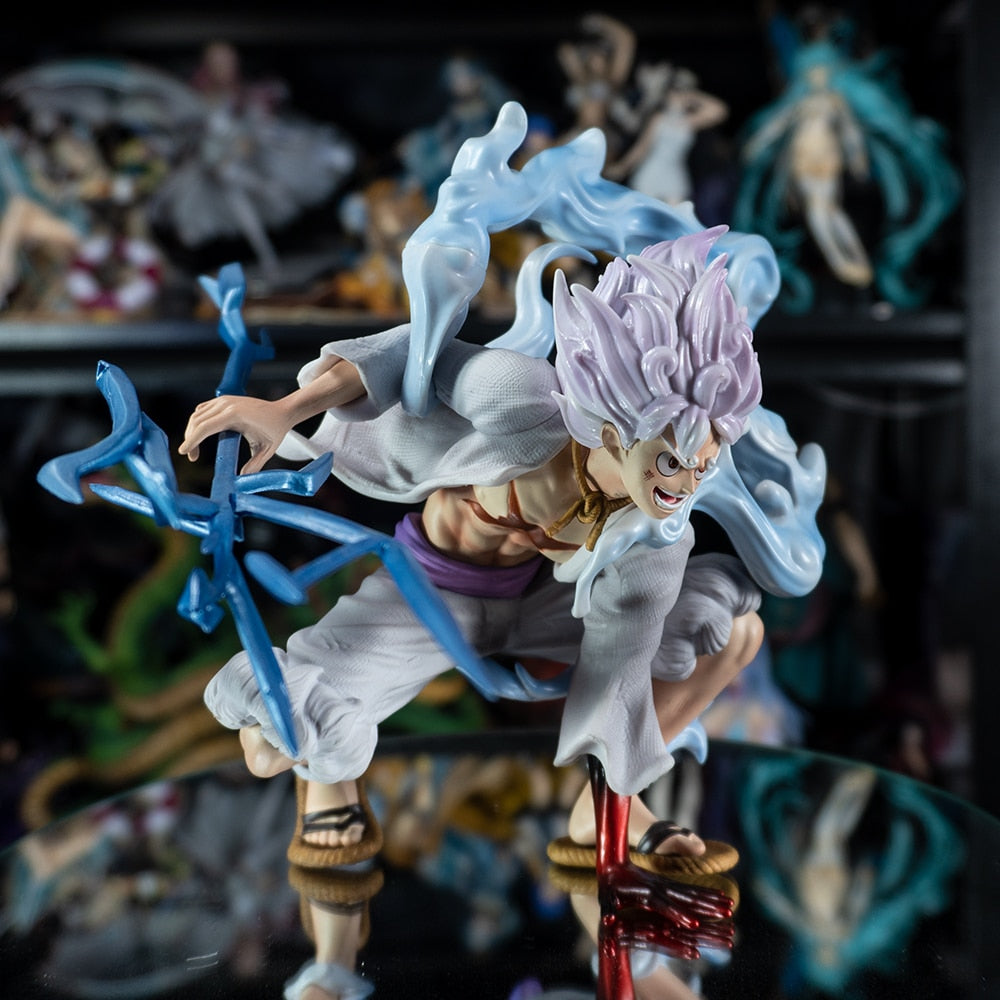 One Piece: Anime Lightning Luffy Gear 5 Figurine Sun God Nikka Squatting Scene 19cm PVC