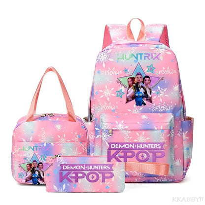 KPop Demon Hunters : Backpack 3pcs set School Bag Lunch Bag Pencil Case Girl Back To School Gift Leisure Mochila Teens Travel Bags