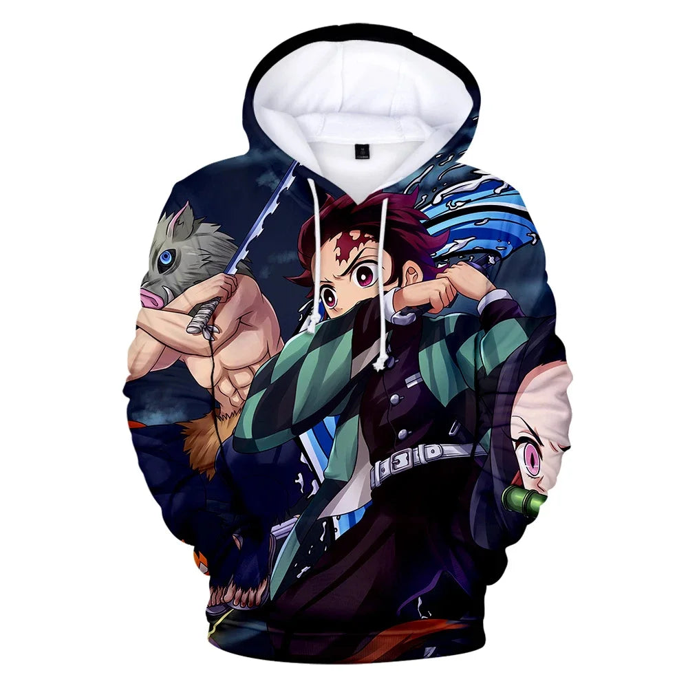 Demon Slayer: Kimetsu No Yaiba Hoodies Sweatshirts Black White Checkered Pattern Full Hoodies Casual