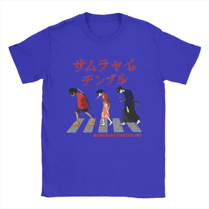 Samurai Champloo: Walking Fuu Mugen Jin T Shirts Men Pure Cotton Funny T-Shirts Round Neck Tees Short Sleeve Clothes Printed
