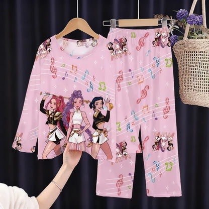 KPop Demon Hunter: New Spring Pijamas Long Sleeve Print Cartoon Hunter Pajamas Set Kids Boys Girls Sleepwear Nightwear Homewear Clothes Set