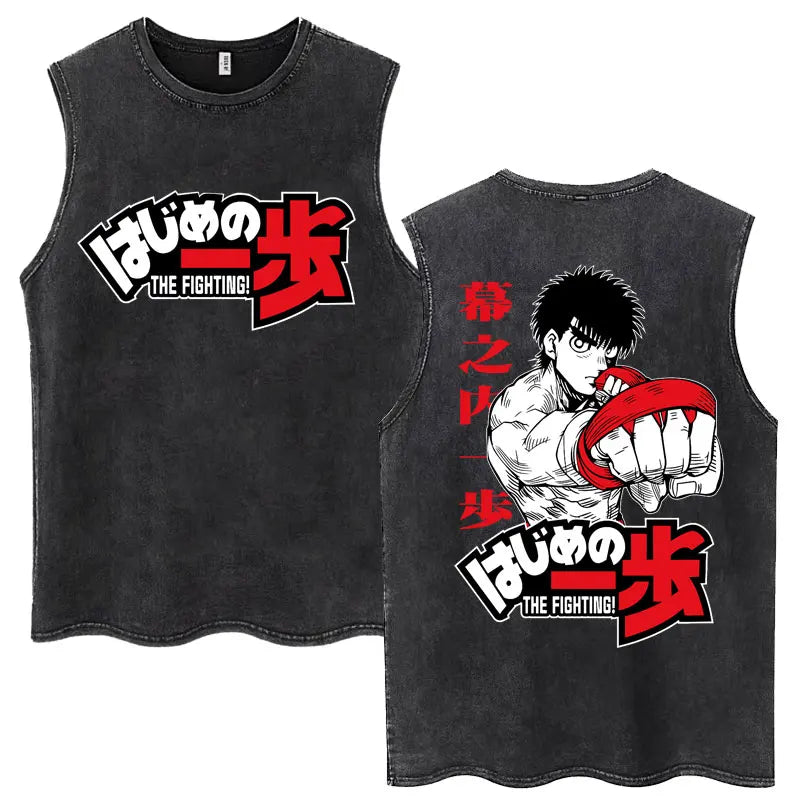 Hajime No Ippo: Kamogawa Boxing Gym Washed Tops Men Makunouchi Takamura KGB Oversized Cotton Sleeveless Male T Shirts