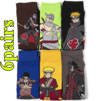Naruto: 6 pairs of anime socks, anti slip grip socks, fitness Pilates hiking socks, bicycle socks, women's socks, back to school season