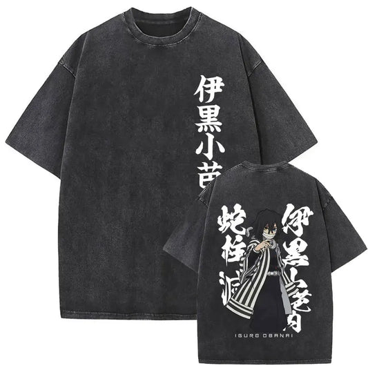 Demon Slayer: Washed Vintage Anime Akaza Graphic T-shirts Men Women Clothing Cotton Oversized Short Sleeve T Shirts Streetwear