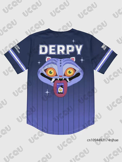 KPop Demon Hunters Derpy Tiger Baseball Jersey Couples For Women Men V-Neck Short Sleeve Shirts Casual Streetwear Button Up Tops