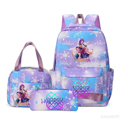 KPop Demon Hunters : Backpack 3pcs set School Bag Lunch Bag Pencil Case Girl Back To School Gift Leisure Mochila Teens Travel Bags