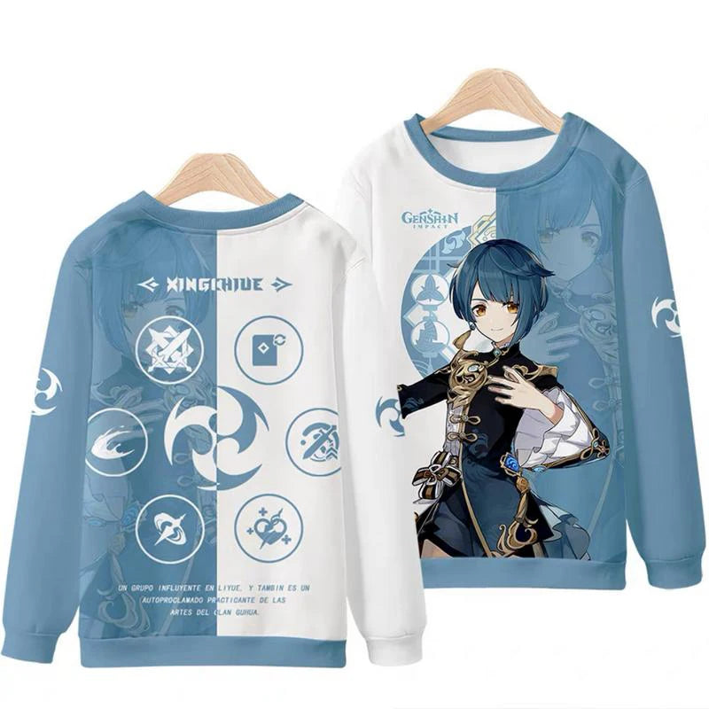 Genshin Impact: XingQiu Cute 3d Hoodies Sweatshirts Tops Long Sleeve Hoody Pullover Plus Size