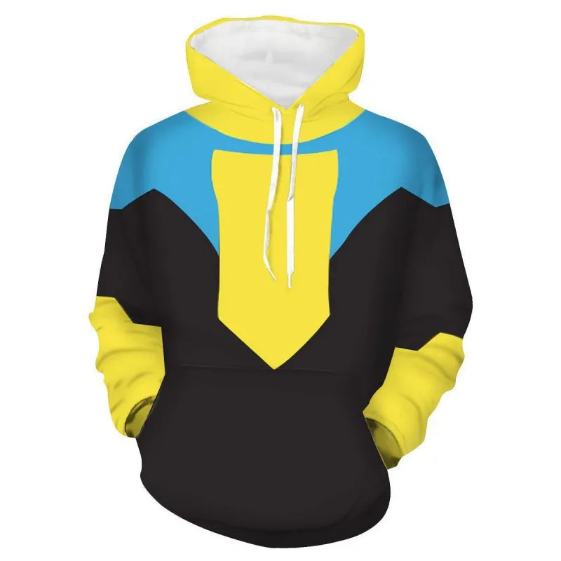 Invincible: Color Block Hoodies for Men Long Sleeve Pullover Sweatshirt with Pockets 3D Printed Casual Streetwear Zipper Jacket