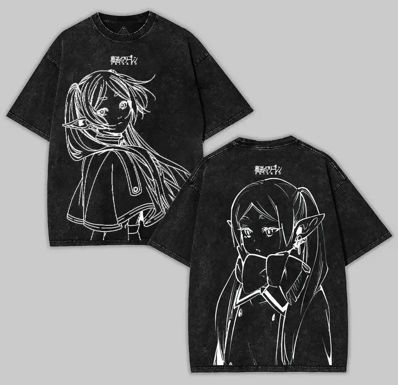 Frieren: Beyond Journey's End -- T-shirt Men's Unisex Clothing Washed Oversized T Shirt High Quality Cotton Tees Tops