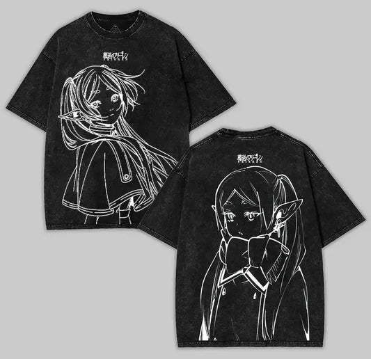 Frieren: Beyond Journey's End -- T-shirt Men's Unisex Clothing Washed Oversized T Shirt High Quality Cotton Tees Tops