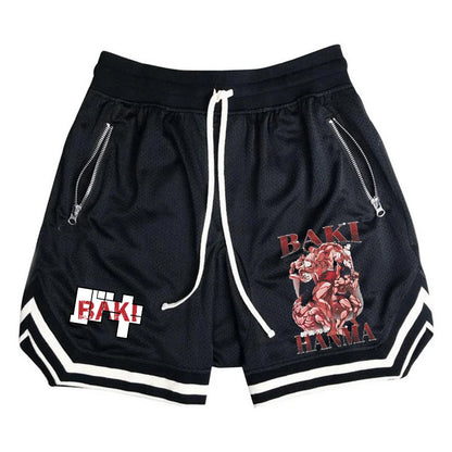 Baki Hanma: Active Athletic Shorts for  Print Breathable Quick Dry Basketball Shorts with Zippered Pockets Gym Fitness