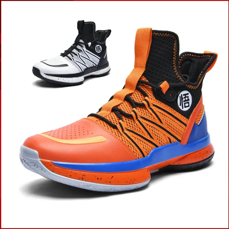 Dragon Ball Style Orange Mens Basketball Shoes Size 39-44 Air Cushioning Sport Sneakers Mesh Breathable Training Shoes