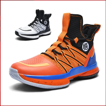 Dragon Ball Style Orange Mens Basketball Shoes Size 39-44 Air Cushioning Sport Sneakers Mesh Breathable Training Shoes