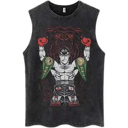 Hajime No Ippo: Kamogawa Boxing Gym Washed Tops Men Makunouchi Takamura KGB Oversized Cotton Sleeveless Male T Shirts