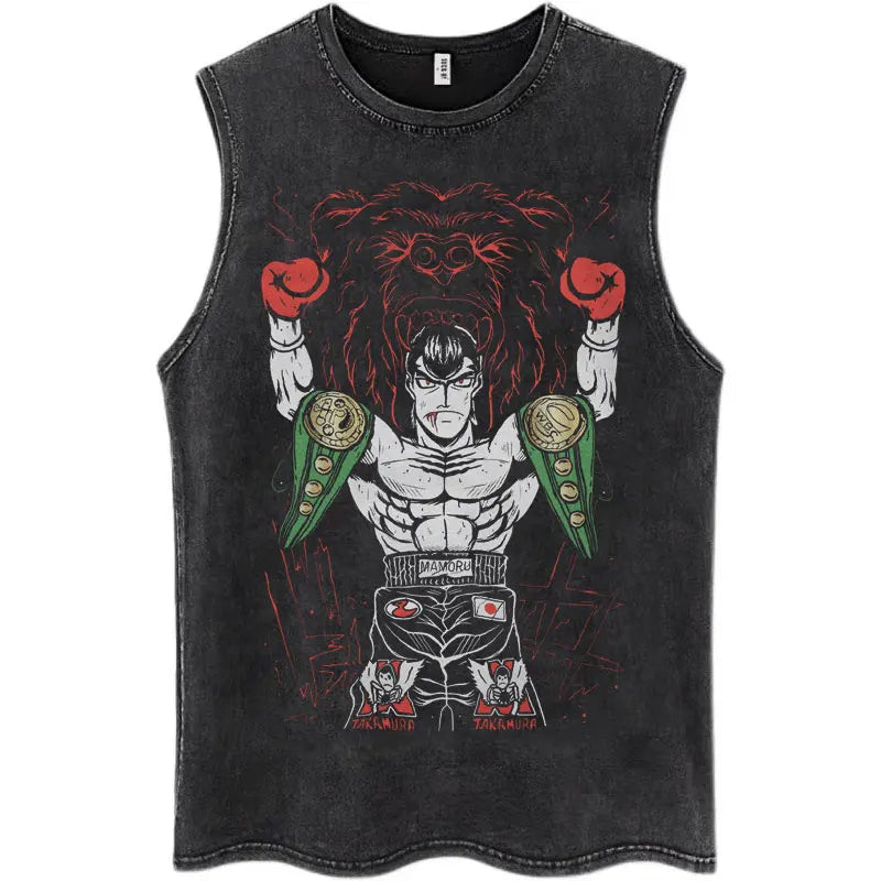 Hajime No Ippo: Kamogawa Boxing Gym Washed Tops Men Makunouchi Takamura KGB Oversized Cotton Sleeveless Male T Shirts