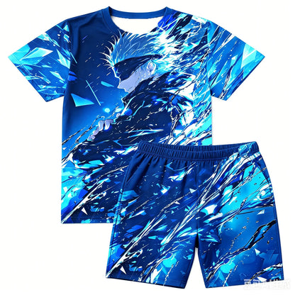 Demon Slayer: Gyomei Himejima  Soccer Print T-Shirt Shorts Set For Men Women Kids Soft Anime Summer Loungewear Pajama