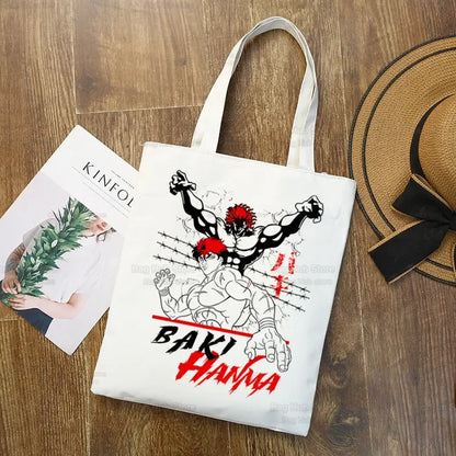 Baki Handbags Canvas The Grappler Anime Tote Bag Shopping Travel Eco Reusable Baki Hanma Shoulder Yujiro Hanma Shopper Bags