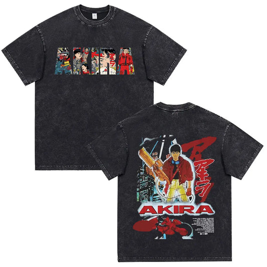 Akira: Washed Vintage T Shirt Science Fiction Cartoon Movie Shotaro Kaneda T-shirt Cotton Casual T-shirt