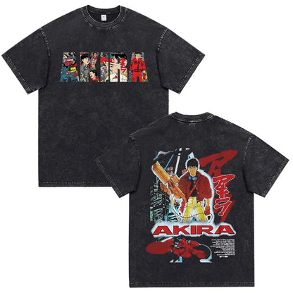 Akira: Washed Vintage T Shirt Science Fiction Cartoon Movie Shotaro Kaneda T-shirt Cotton Casual T-shirt