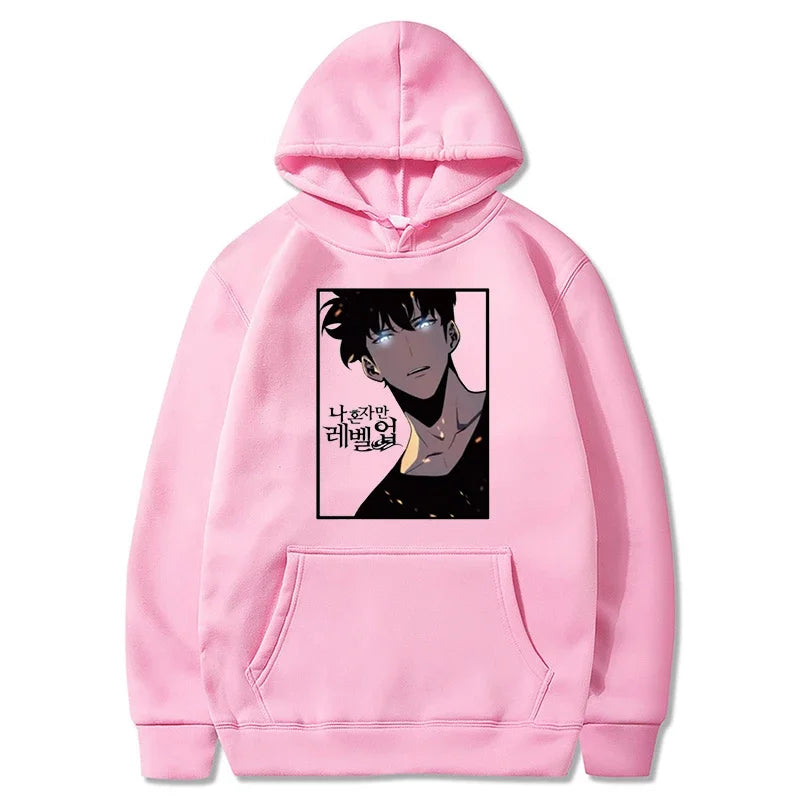 Solo Leveling: Hoodie Sung Jin Woo Printed Hooded Streetwears Winter Warm Fleece Sweatshirt Plus Size Pullover