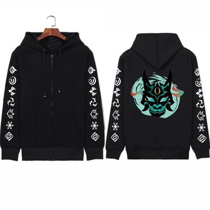 Genshin Impact: Xiao Mask Fangs Anime Print Zipper Hoodies Men Women Harajuku Fashion Long Sleeve Plus Size Zipper Jacket Coat