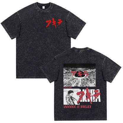 Akira: Washed Vintage T Shirt Science Fiction Cartoon Movie Shotaro Kaneda T-shirt Cotton Casual T-shirt