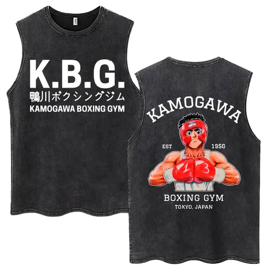 Hajime No Ippo: Kamogawa Boxing Gym Washed Tops Men Makunouchi Takamura KGB Oversized Cotton Sleeveless Male T Shirts