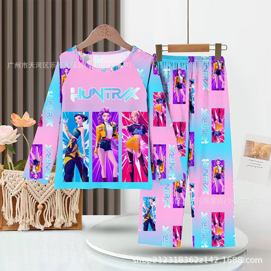 KPop Demon Hunter: New Spring Pijamas Long Sleeve Print Cartoon Hunter Pajamas Set Kids Boys Girls Sleepwear Nightwear Homewear Clothes Set