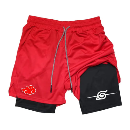 Naruto: Anime New Sports 2-in-1 Shorts 2025 Men and Women Summer Gym Training Sweat-absorbing Breathable Fake Two-piece Shorts