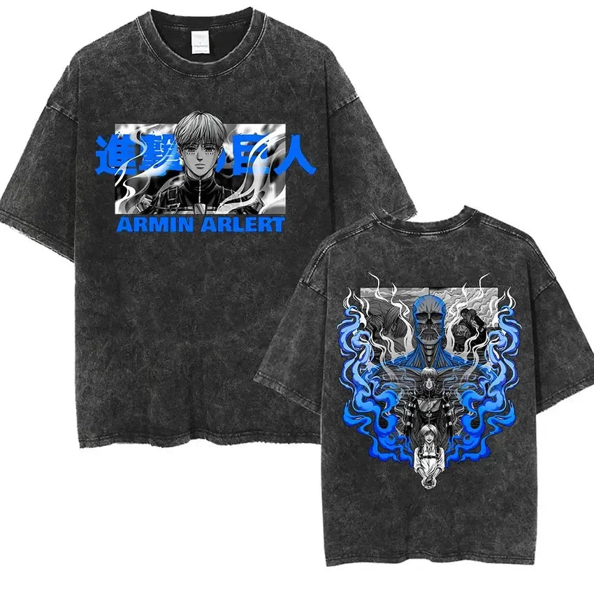 Attack on Titan: Men Women Cartoon Manga Merch Tshirt Men's Oversized T Shirts Washed Vintage Anime Attack on Titan Reiner Braun Graphic T-shirts