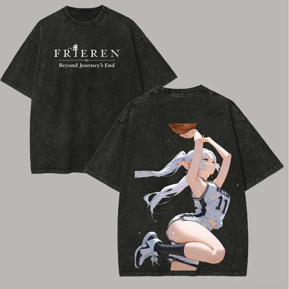 Frieren: Beyond Journey's End -- T-shirt Men's Unisex Clothing Washed Oversized T Shirt High Quality Cotton Tees Tops