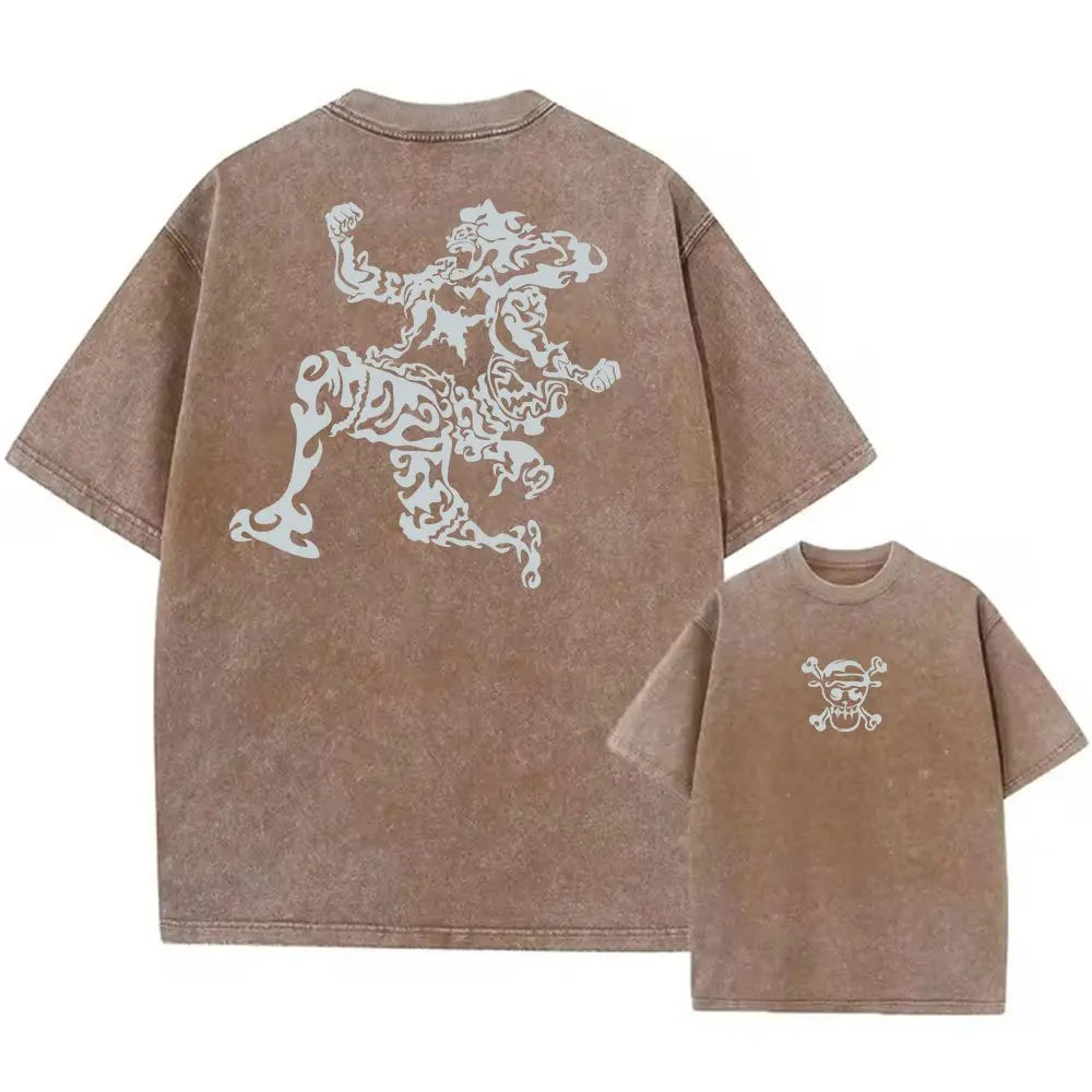 One Piece: Anime Print Washed T-shirt Men Hip Hop Streetwear Oversized Women Short Sleeved Graphic Tee Summer Harajuku Casual Top