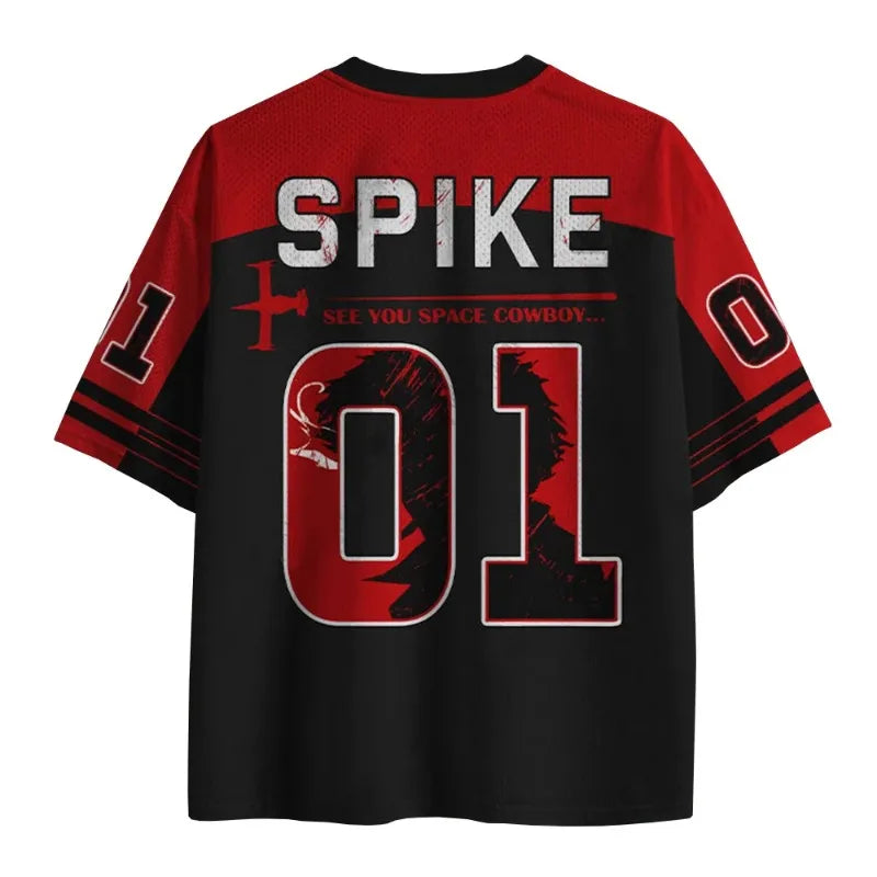Cowboy Bebop: Spike Spiegel Graphic Jersey Anime Print Unisex Loose V-Neck Sportswear Casual Streetwear Short Sleeve Tops Women