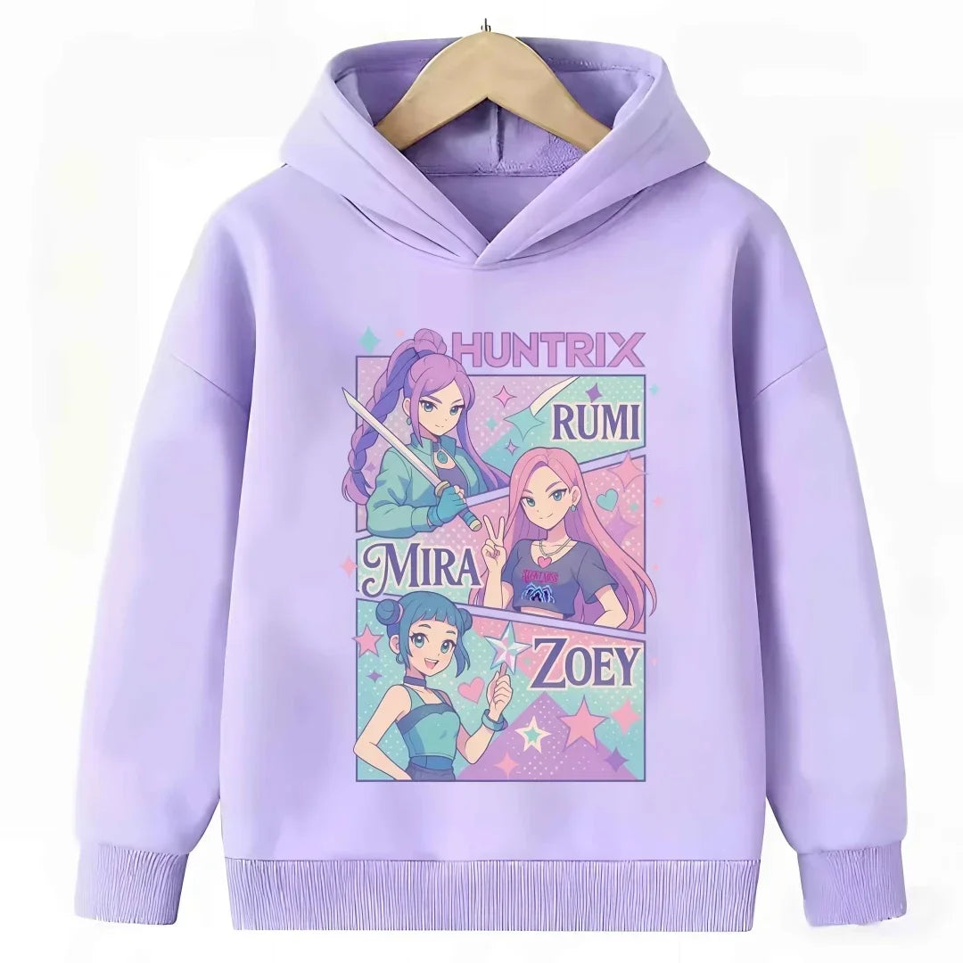 KPop Demon Hunters: Hoodie Kids Boys Girls Purple Warm Casual Loose Sweatshirt Children Fashion Streetwear Tops