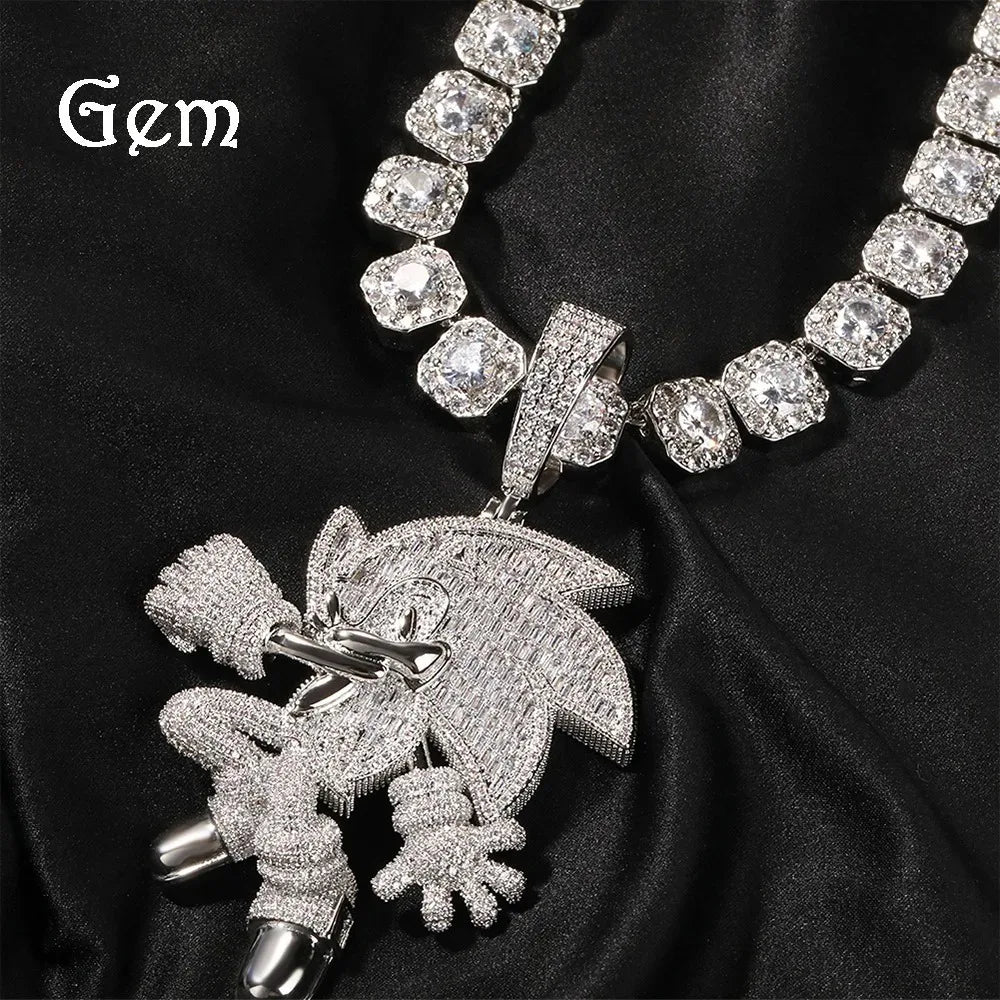 Sonic The Hedgehog: Stone Blue Cubic Zirconia Solid Back Necklace Pendant Necklace Fashion Charm Jewelry