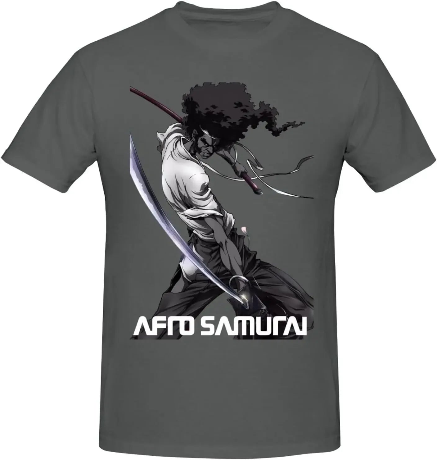 Afro Anime: Samurai Shirt Men's Personalised Crew Neck Short Sleeve T Shirt Fashion Graphic Tees Deep Heather