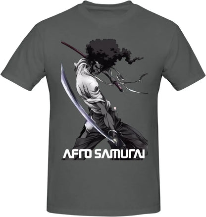 Afro Anime: Samurai Shirt Men's Personalised Crew Neck Short Sleeve T Shirt Fashion Graphic Tees Deep Heather