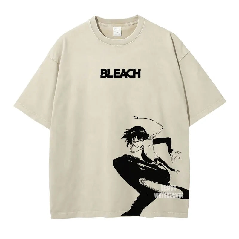 Bleach: Zaraki Kenpachi T Shirts Oversized Vintage Washed  T-shirt Manga Kurosaki Ichigo T Shirt Renji Uryuu Tops Tees Man