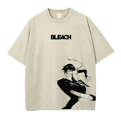 Bleach: Zaraki Kenpachi T Shirts Oversized Vintage Washed  T-shirt Manga Kurosaki Ichigo T Shirt Renji Uryuu Tops Tees Man
