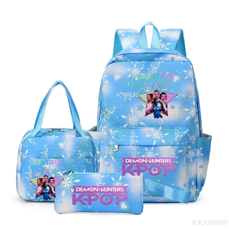 KPop Demon Hunters : Backpack 3pcs set School Bag Lunch Bag Pencil Case Girl Back To School Gift Leisure Mochila Teens Travel Bags