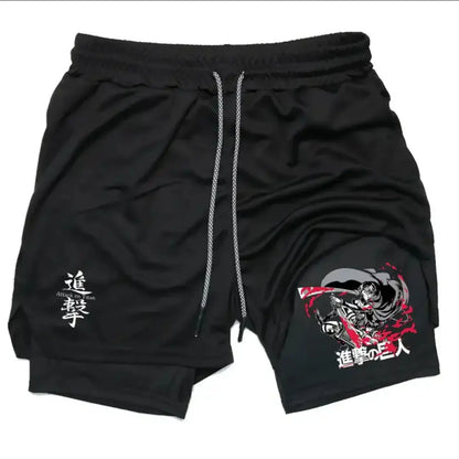 Attack on Titan:  Collection Sport Shorts - Anime Character Print with Adjustable Drawstring & Wing Emblem
