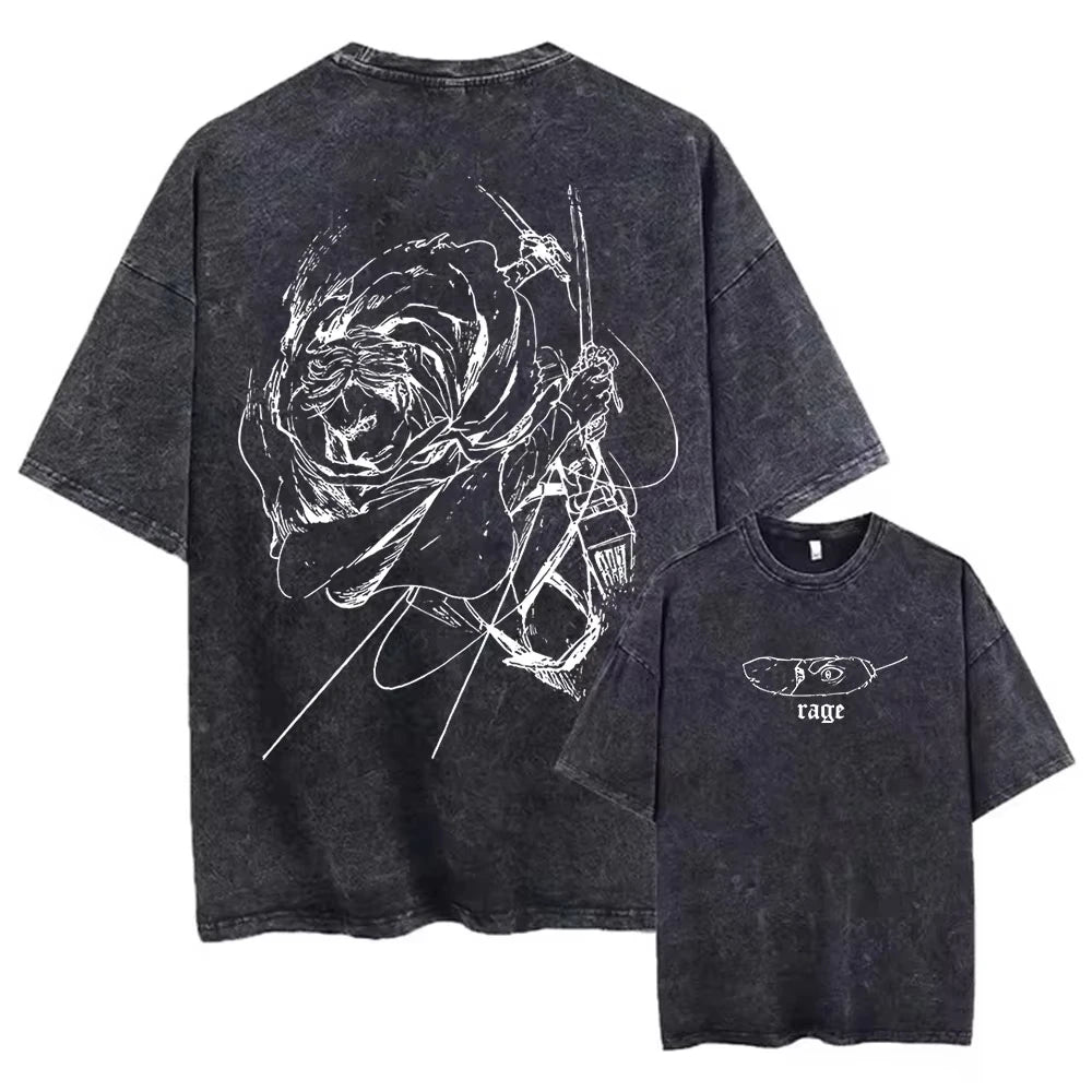 Attack On Titan: Washed Tshirts Hip Hop Retro Punk Gothic Cotton Vintage T-Shirt Harajuku Casual Men Short Sleeve Top Tee
