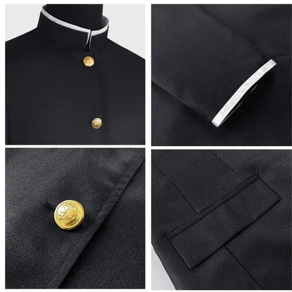Dandadan: Ken Takakura Cosplay Costume Wig Anime Okarun School Uniform Black Jacket Pants Gakuran Glasses Halloween Party Men