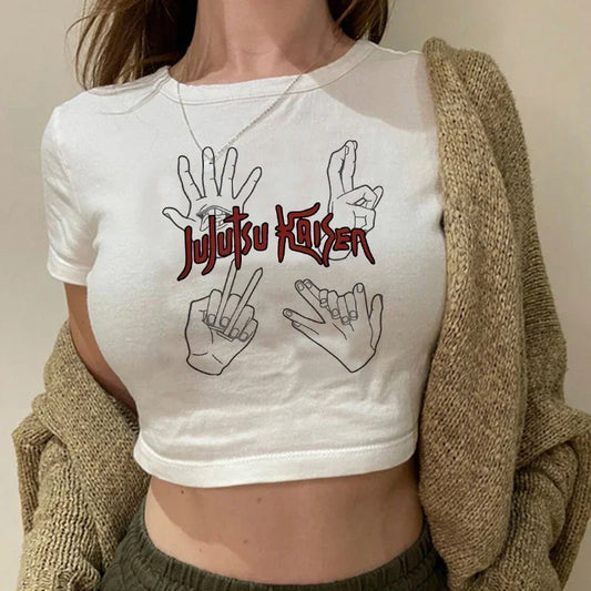 Jujutsu Kaisen: T Shirt Gojo Satoru Tops Yuji Itadori Cropped Tees T-shirt