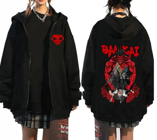 Bleach: Kurosaki Ichigo Printed Hooded Men Women Zip Up Hoodies Casual Loose Sweatshirt Harajuku Unisex Zipper Jacket
